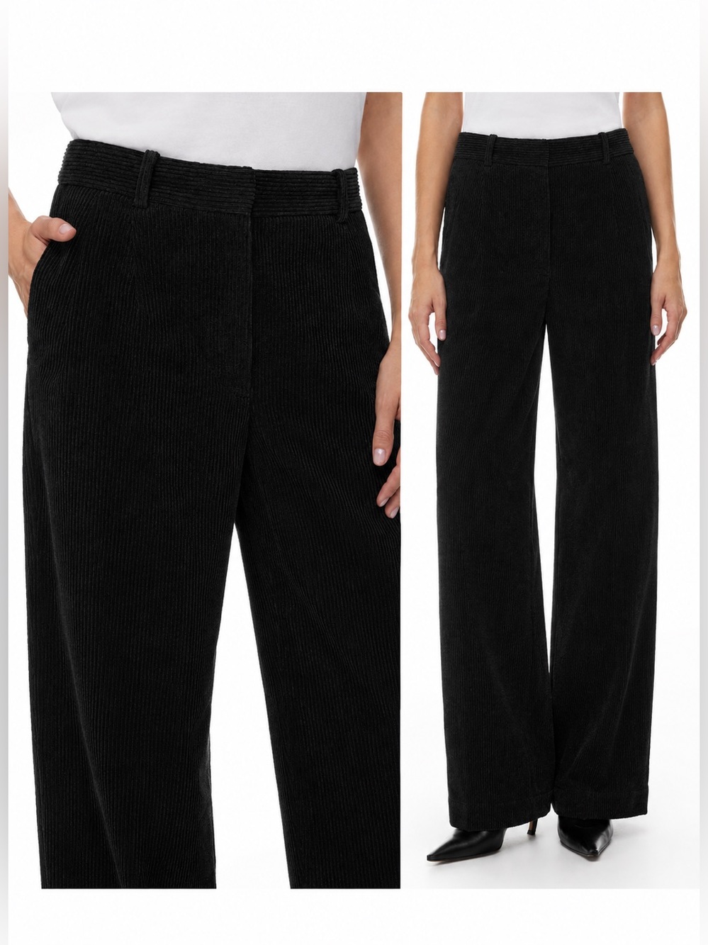 Aritzia TNA “Ripcord” Wide-Leg Black Corduroy Pants - Women's - 10